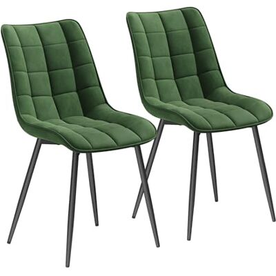 WOLTU BH142dgn-2 Set van 2 eetkamerstoelen met zitting van fluweel en stabiele metalen poten, donkergroen WOLTU BH142dgn-2 Set van 2 eetkamerstoelen met zitting van fluweel en stabiele metalen poten, donkergroen
