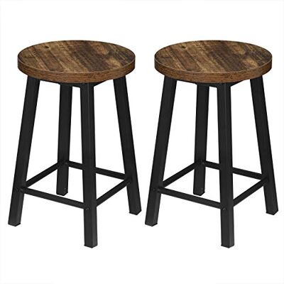 WOLTU Eetkamerkrukken zonder rugleuning, ronde zitting, metaal en hout, met voetensteun, voor bar, keuken, hout, vintage, 2 stuks WOLTU Eetkamerkrukken zonder rugleuning, ronde zitting, metaal en hout, met voetensteun, voor bar, keuken, hout, vintage, 2 stuks
