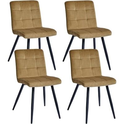 Duhome Eetkamerstoel, set van 4, keukenstoel met rugleuning, kaptafel, fluweel, gestoffeerde zitting voor woonkamer, slaapkamer, restaurant, geel Duhome Eetkamerstoel, set van 4, keukenstoel met rugleuning, kaptafel, fluweel, gestoffeerde zitting voor woonkamer, slaapkamer, restaurant, geel