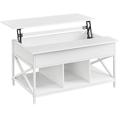 VASAGLE LCT205W46 Salontafel, in hoogte verstelbaar, open en verborgen opbergruimte, X-stangen, 60 x 100 x (48-62) cm, sneeuwwit/wit VASAGLE LCT205W46 Salontafel, in hoogte verstelbaar, open en verborgen opbergruimte, X-stangen, 60 x 100 x (48-62) cm, sneeuwwit/wit