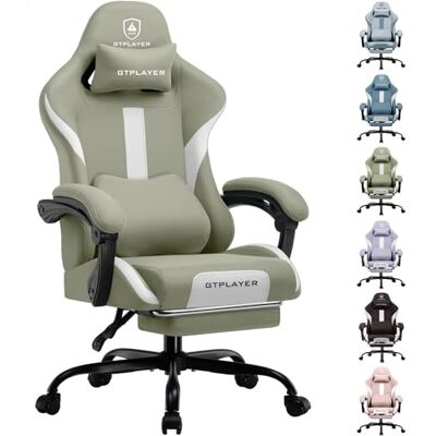 GTPLAYER Stoffen gamingstoel, bureaustoel, ergonomische stoel, gamerstoel, lendensteun en hoofdsteun, in hoogte verstelbare gamingstoel, draaibare computerstoel, groen GTPLAYER Stoffen gamingstoel, bureaustoel, ergonomische stoel, gamerstoel, lendensteun en hoofdsteun, in hoogte verstelbare gamingstoel, draaibare computerstoel, groen