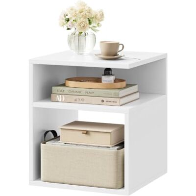 EUGAD Modern nachtkastje met 2 open vakken, salontafel voor woonkamer, bijzettafel met opslag, kleine boekenkast, 35 x 35 x 41 cm, wit EUGAD Modern nachtkastje met 2 open vakken, salontafel voor woonkamer, bijzettafel met opslag, kleine boekenkast, 35 x 35 x 41 cm, wit