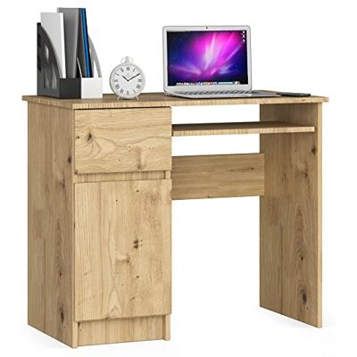AKORD Piksel Klein bureau met laden, computerbureau, bureau met toetsenbordplaat, lade en vak met deur, 90 x 77 x 50 cm, 30 kg, kast links, kleur: ambachtelijk eiken AKORD Piksel Klein bureau met laden, computerbureau, bureau met toetsenbordplaat, lade en vak met deur, 90 x 77 x 50 cm, 30 kg, kast links, kleur: ambachtelijk eiken