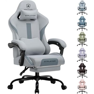 GTPLAYER Stoffen gamingstoel, bureaustoel, ergonomische stoel, gamerstoel, lendensteun en hoofdsteun, in hoogte verstelbare gamingstoel, draaibare computerstoel, grijs GTPLAYER Stoffen gamingstoel, bureaustoel, ergonomische stoel, gamerstoel, lendensteun en hoofdsteun, in hoogte verstelbare gamingstoel, draaibare computerstoel, grijs