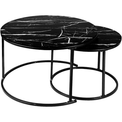 LANTUS Set van 2 salontafels in marmer/bijzettafel voor woonkamer, diameter 60 + 40 cm, grote ronde tafel, wit marmerlook en frame van goudkleurig staal -B (60 x 60 x 45 e 40 x 40 x 38) Marmo Nero LANTUS Set van 2 salontafels in marmer/bijzettafel voor woonkamer, diameter 60 + 40 cm, grote ronde tafel, wit marmerlook en frame van goudkleurig staal -B (60 x 60 x 45 e 40 x 40 x 38) Marmo Nero