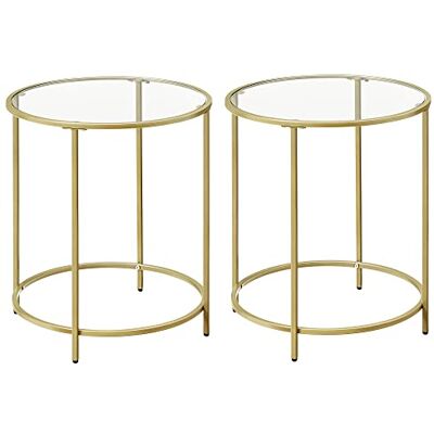 VASAGLE LCT631B01 Set van 2 ronde glazen bijzettafels met metalen frame, nachtkastje, salontafel, balkon, gehard glas, goud VASAGLE LCT631B01 Set van 2 ronde glazen bijzettafels met metalen frame, nachtkastje, salontafel, balkon, gehard glas, goud