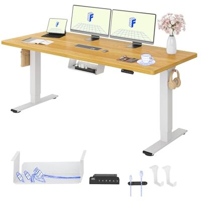 FLEXISPOT Elektrisch stabureau met 2 motoren, 180 x 80 cm, met geheugenfunctie, in hoogte verstelbaar elektrisch bureau, 100 kg belasting, wit + esdoorn FLEXISPOT Elektrisch stabureau met 2 motoren, 180 x 80 cm, met geheugenfunctie, in hoogte verstelbaar elektrisch bureau, 100 kg belasting, wit + esdoorn