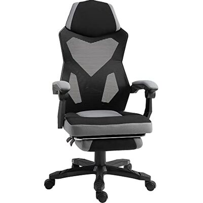 HOMCOM Vinsetto Bureaustoel, gamingstoel, in hoogte verstelbaar, rugleuning met zwenkwielen, voetsteun, netstof, 58 x 63 x 112 122 h cm, blauw (grijs) HOMCOM Vinsetto Bureaustoel, gamingstoel, in hoogte verstelbaar, rugleuning met zwenkwielen, voetsteun, netstof, 58 x 63 x 112 122 h cm, blauw (grijs)