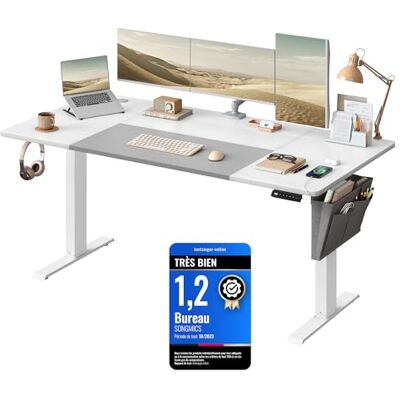 SONGMICS In hoogte verstelbaar elektrisch bureau, 70 x 160 x (72-120) cm, traploos verstelbaar, gesplitst blad, geheugenfunctie met 4 hoogtes, basiswit duifgrijs LSD026W02 SONGMICS In hoogte verstelbaar elektrisch bureau, 70 x 160 x (72-120) cm, traploos verstelbaar, gesplitst blad, geheugenfunctie met 4 hoogtes, basiswit duifgrijs LSD026W02