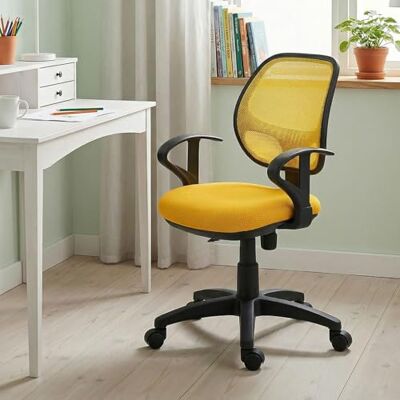 IDIMEX Cool draaistoel voor kinderen, in hoogte verstelbaar, geel, ergonomisch, ademend, met kantelmechanisme en 5 dubbele wielen IDIMEX Cool draaistoel voor kinderen, in hoogte verstelbaar, geel, ergonomisch, ademend, met kantelmechanisme en 5 dubbele wielen
