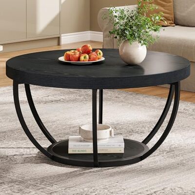 Tribesigns Ronde salontafel, 80,5 cm, zwart, ronde salontafel met 2 niveaus, met opbergplanken, moderne bijzettafel voor woonkamer Tribesigns Ronde salontafel, 80,5 cm, zwart, ronde salontafel met 2 niveaus, met opbergplanken, moderne bijzettafel voor woonkamer