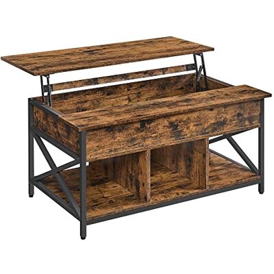 VASAGLE LCT205B01 Salontafel, in hoogte verstelbaar, open en verborgen opbergruimte, X-stangen, 60 x 100 x (48-62) cm, vintage bruin/zwart VASAGLE LCT205B01 Salontafel, in hoogte verstelbaar, open en verborgen opbergruimte, X-stangen, 60 x 100 x (48-62) cm, vintage bruin/zwart