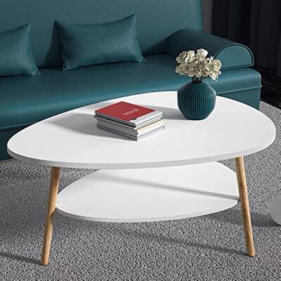 LANTUS Moderne ovale salontafel/woonkamer/bank met houten poten, technisch hout, met plank, twee niveaus, moderne woonkamer, h x b x d: 90 x 60 x 40 cm LANTUS Moderne ovale salontafel/woonkamer/bank met houten poten, technisch hout, met plank, twee niveaus, moderne woonkamer, h x b x d: 90 x 60 x 40 cm