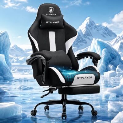 GTPLAYER Gamingstoel, bureaustoel, ademend, hoogwaardige stof, ergonomisch, verstelbaar, draaibaar, met voetensteun, zwart GTPLAYER Gamingstoel, bureaustoel, ademend, hoogwaardige stof, ergonomisch, verstelbaar, draaibaar, met voetensteun, zwart