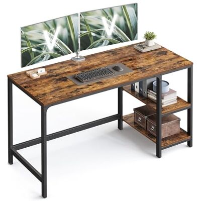 VASAGLE LWD55X Bureau met 2 planken, links of rechts, bureau voor kantoor, frame van staal, industrieel, rustiek bruin en zwart VASAGLE LWD55X Bureau met 2 planken, links of rechts, bureau voor kantoor, frame van staal, industrieel, rustiek bruin en zwart