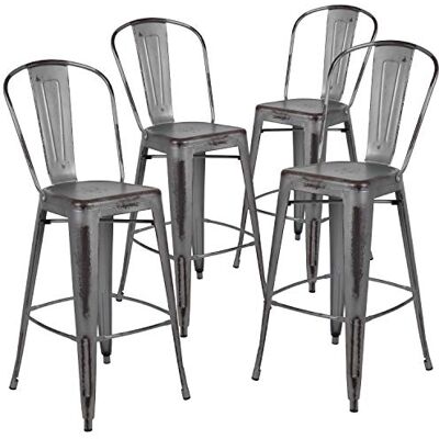 Flash Furniture Barkruk met rugleuning van metaal, zwart, 76 cm, 4 stuks Flash Furniture Barkruk met rugleuning van metaal, zwart, 76 cm, 4 stuks