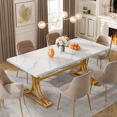 Tribesigns Rechthoekige eettafel 160 cm voor 4-6 personen, moderne keukentafels met elegante metalen schragen poten, grote eettafel voor eetkamer, tafel Tribesigns Rechthoekige eettafel 160 cm voor 4-6 personen, moderne keukentafels met elegante metalen schragen poten, grote eettafel voor eetkamer, tafel