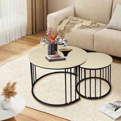 LANTUS Salontafel voor woonkamer, geschikt voor ramen en erker, koffietafel, 2-delig, moderne ronde salontafel, ronde uitschuiftafel, rond, (60 x 60 x 45 cm en 40 x 40 x 38 cm), wit en zwart LANTUS Salontafel voor woonkamer, geschikt voor ramen en erker, koffietafel, 2-delig, moderne ronde salontafel, ronde uitschuiftafel, rond, (60 x 60 x 45 cm en 40 x 40 x 38 cm), wit en zwart