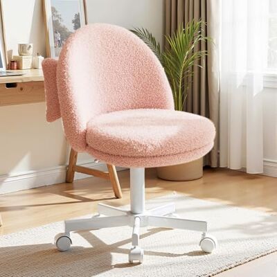 COMHOMA Homeoffice Chaise de maquillage, chaise de bureau, pivotante, sans accoudoirs, avec support dorsal, chaise de bureau confortable sur roulettes, hauteur réglable, en molleton Rose COMHOMA Homeoffice Chaise de maquillage, chaise de bureau, pivotante, sans accoudoirs, avec support dorsal, chaise de bureau confortable sur roulettes, hauteur réglable, en molleton Rose