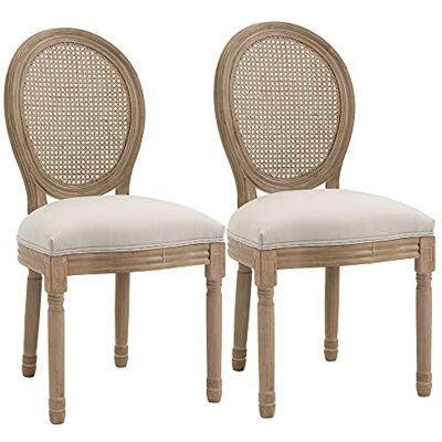 HOMCOM Set van 2 eetkamerstoelen, medaillon, Louis XVI-stijl, crèmekleurig HOMCOM Set van 2 eetkamerstoelen, medaillon, Louis XVI-stijl, crèmekleurig