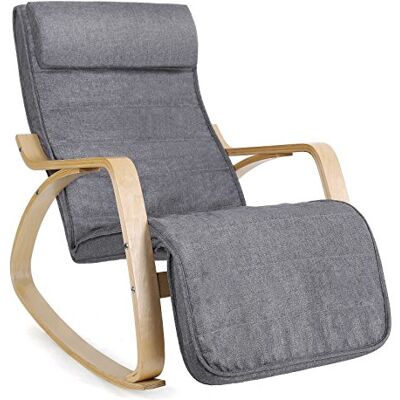 SONGMICS Rocking Chair schommelstoel met voetensteun, 5 niveaus verstelbaar, maximale belasting 150 kg, grijs LYY11G SONGMICS Rocking Chair schommelstoel met voetensteun, 5 niveaus verstelbaar, maximale belasting 150 kg, grijs LYY11G