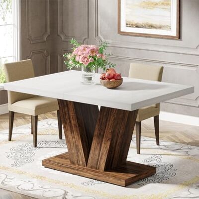 Tribesigns Eettafel 119,4 cm voor 4 personen, witte keukentafel met robuuste sokkel, boerderijhouten tafel voor thuis, eetkamer, kleine ruimte, wit en Tribesigns Eettafel 119,4 cm voor 4 personen, witte keukentafel met robuuste sokkel, boerderijhouten tafel voor thuis, eetkamer, kleine ruimte, wit en