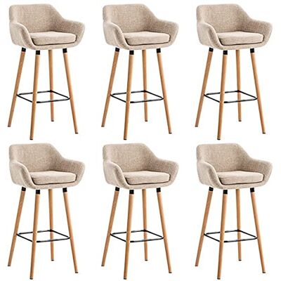 LANTUS Set van 6 barkrukken, met rugleuning en voetensteun, gevoerde kinderstoel, linnen oppervlak, zithoogte 64 cm, poten van massief hout, gewatteerde stof, elegant LANTUS Set van 6 barkrukken, met rugleuning en voetensteun, gevoerde kinderstoel, linnen oppervlak, zithoogte 64 cm, poten van massief hout, gewatteerde stof, elegant
