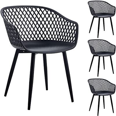IDIMEX Madeira Set van 4 stoelen in Scandinavische stijl voor eetkamer of keuken in retro design met armleuningen, zwarte kunststof hoes en 4 zwarte metalen poten IDIMEX Madeira Set van 4 stoelen in Scandinavische stijl voor eetkamer of keuken in retro design met armleuningen, zwarte kunststof hoes en 4 zwarte metalen poten