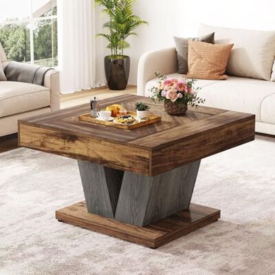 Tribesigns Vierkante salontafel, hout voor woonkamer, modern midden, cocktail, bijzettafel, rustiek, bruin en zwart Tribesigns Vierkante salontafel, hout voor woonkamer, modern midden, cocktail, bijzettafel, rustiek, bruin en zwart
