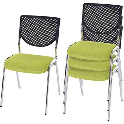 Mendler Set van 4 bezoekersstoelen T401 vergaderstoelen, stapelbaar, stof/textiel, groene zitting, verchroomde poten Mendler Set van 4 bezoekersstoelen T401 vergaderstoelen, stapelbaar, stof/textiel, groene zitting, verchroomde poten