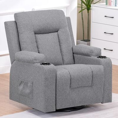 COMHOMA Relaxstoel van stof voor woonkamer, met handmatig verstelbare rugleuning, uittrekbare voetensteun, 360° draaibare basis, bekerhouder, zijzakken en ergonomisch design, donkergrijs COMHOMA Relaxstoel van stof voor woonkamer, met handmatig verstelbare rugleuning, uittrekbare voetensteun, 360° draaibare basis, bekerhouder, zijzakken en ergonomisch design, donkergrijs