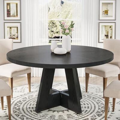Tribesigns ronde houten tafel voor eetkamer, woonkamer, 119,4 cm voor 4 personen, rustieke tafel met houten blad en basis Tribesigns ronde houten tafel voor eetkamer, woonkamer, 119,4 cm voor 4 personen, rustieke tafel met houten blad en basis