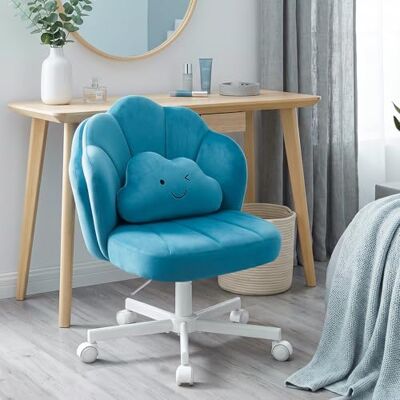 COMHOMA Bureaustoel in bloemblaadjesvorm, kaptafelstoel met tweelaagse rugleuning en lendenkussen, ergonomische stoel voor kantoor, slaapkamer, in hoogte verstelbaar, draaibaar, fluweel, blauw COMHOMA Bureaustoel in bloemblaadjesvorm, kaptafelstoel met tweelaagse rugleuning en lendenkussen, ergonomische stoel voor kantoor, slaapkamer, in hoogte verstelbaar, draaibaar, fluweel, blauw