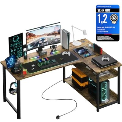 COMHOMA L-vormig gamingbureau, hoekbureau met planken, imformatieve tafel met USB-oplaadpoort en stopcontact, 120 l x 80 p x 74 h, om te spelen, werken COMHOMA L-vormig gamingbureau, hoekbureau met planken, imformatieve tafel met USB-oplaadpoort en stopcontact, 120 l x 80 p x 74 h, om te spelen, werken