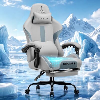 GTPLAYER Stoffen gamingstoel, bureaustoel, ergonomische stoel, gamerstoel, lendensteun en hoofdsteun, in hoogte verstelbare gamingstoel, draaibare computerstoel, grijs GTPLAYER Stoffen gamingstoel, bureaustoel, ergonomische stoel, gamerstoel, lendensteun en hoofdsteun, in hoogte verstelbare gamingstoel, draaibare computerstoel, grijs