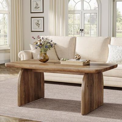 Tribesigns Rechthoekige houten salontafel 119,4 cm voor woonkamer, rustieke salontafel met robuuste basis en afgeronde hoeken, eenvoudige montage, rustiek bruin Tribesigns Rechthoekige houten salontafel 119,4 cm voor woonkamer, rustieke salontafel met robuuste basis en afgeronde hoeken, eenvoudige montage, rustiek bruin