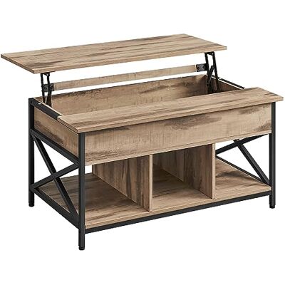VASAGLE LCT205K50 Salontafel, in hoogte verstelbaar, open en verborgen opbergruimte, X-stangen, 60 x 100 x (48-62) cm, camel bruin/zwart VASAGLE LCT205K50 Salontafel, in hoogte verstelbaar, open en verborgen opbergruimte, X-stangen, 60 x 100 x (48-62) cm, camel bruin/zwart