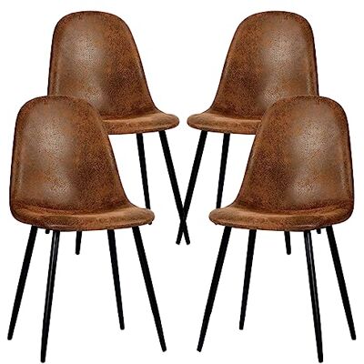 FurnitureR Set van 4 keukenstoelen met metalen poten voor woonkamer, bruin FurnitureR Set van 4 keukenstoelen met metalen poten voor woonkamer, bruin