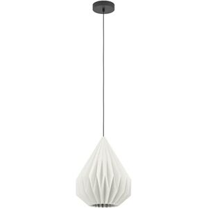 EGLO Hanglamp Minting Plafondlamp met geplooide lampenkap, kroonluchter voor woonkamer en eetkamer, zwart metaal en wit papier, fitting E27, Ø 31 cm EGLO Hanglamp Minting Plafondlamp met geplooide lampenkap, kroonluchter voor woonkamer en eetkamer, zwart metaal en wit papier, fitting E27, Ø 31 cm