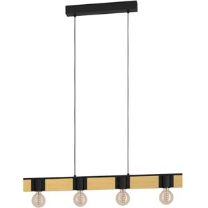 EGLO Amsfield Hanglamp 1, kroonluchter met 4 lampen voor woonkamer en eetkamer, FSC100HB, plafondlamp, zwart metaal en bruin hout, fitting E27, L 90 cm EGLO Amsfield Hanglamp 1, kroonluchter met 4 lampen voor woonkamer en eetkamer, FSC100HB, plafondlamp, zwart metaal en bruin hout, fitting E27, L 90 cm