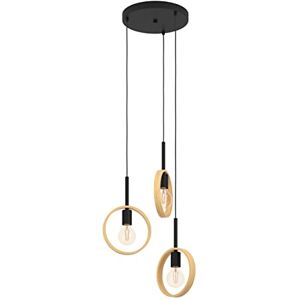 EGLO Ipsden hanglamp voor slaapkamer, minimalistisch design, 3 vlammen, plafondlamp voor woonkamer of eetkamer, van natuurlijk hout en metaal, zwart, fitting E27 EGLO Ipsden hanglamp voor slaapkamer, minimalistisch design, 3 vlammen, plafondlamp voor woonkamer of eetkamer, van natuurlijk hout en metaal, zwart, fitting E27