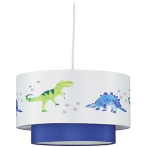 Relaxdays Dino Hanglamp, ronde lampenkap met dinosaurusmotief voor kinderkamer en speelkamer, H x D 126 x 30 cm, wit-blauw, materiaal, kunststof, metaal, 60 W Relaxdays Dino Hanglamp, ronde lampenkap met dinosaurusmotief voor kinderkamer en speelkamer, H x D 126 x 30 cm, wit-blauw, materiaal, kunststof, metaal, 60 W