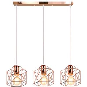 iDEGU 3 Hanglampen, industriële vintage metalen kooi, kroonluchter, plafondlamp, lampenkap, geometrisch design, E27, plafondlamp met stang voor slaapkamer, eetkamer, woonkamer, roségoud iDEGU 3 Hanglampen, industriële vintage metalen kooi, kroonluchter, plafondlamp, lampenkap, geometrisch design, E27, plafondlamp met stang voor slaapkamer, eetkamer, woonkamer, roségoud