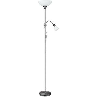 EGLO Staande lamp Up 2, 2 lichtpunten, staande lamp van metaal, glas en kunststof, woonkamerlamp in nikkel-Nero, wit, lamp met schakelaar, plafondstraler met leeslamp, E27, E14 EGLO Staande lamp Up 2, 2 lichtpunten, staande lamp van metaal, glas en kunststof, woonkamerlamp in nikkel-Nero, wit, lamp met schakelaar, plafondstraler met leeslamp, E27, E14