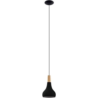EGLO Hanglamp Sabinar Scandinavische kroonluchter voor woonkamer en kamer Esser, FSC100HB, hanglamp van zwart metaal en natuurlijk hout, E27-fitting, Ø 18 cm EGLO Hanglamp Sabinar Scandinavische kroonluchter voor woonkamer en kamer Esser, FSC100HB, hanglamp van zwart metaal en natuurlijk hout, E27-fitting, Ø 18 cm