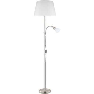 EGLO Conesa Staande lamp, 2 lichtbronnen, van metaal in mat nikkel/wit textiel/glas, staande lamp met leeslamp, E27, E14 EGLO Conesa Staande lamp, 2 lichtbronnen, van metaal in mat nikkel/wit textiel/glas, staande lamp met leeslamp, E27, E14