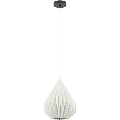 EGLO Hanglamp Minting Plafondlamp met geplooide lampenkap, kroonluchter voor woonkamer en eetkamer, zwart metaal en wit papier, fitting E27, Ø 31 cm EGLO Hanglamp Minting Plafondlamp met geplooide lampenkap, kroonluchter voor woonkamer en eetkamer, zwart metaal en wit papier, fitting E27, Ø 31 cm