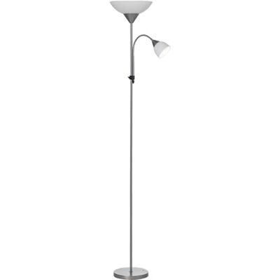 HOMCOM Staande lamp, woonkamerlamp op standaard met 2 koppen, fitting E27 en E14, voet van metaal, afmetingen: Ø 28 x 179,5 H cm, zilver en wit HOMCOM Staande lamp, woonkamerlamp op standaard met 2 koppen, fitting E27 en E14, voet van metaal, afmetingen: Ø 28 x 179,5 H cm, zilver en wit