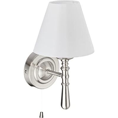 Relaxdays Wandlamp met lampenkap, trekschakelaar, voor hal en woonkamer, E14, stof, metaal, h x b x d x d 28 x 16 x 19 cm, zilver/wit Relaxdays Wandlamp met lampenkap, trekschakelaar, voor hal en woonkamer, E14, stof, metaal, h x b x d x d 28 x 16 x 19 cm, zilver/wit