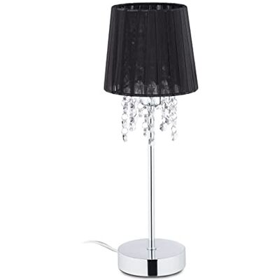 Relaxdays Tafellamp, lampenkap van organza, ronde voet, bedlampje, h x d 41 x 14,5 cm, zwart/zilver Relaxdays Tafellamp, lampenkap van organza, ronde voet, bedlampje, h x d 41 x 14,5 cm, zwart/zilver